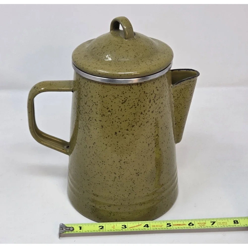Paula Deen Signature Sage Green Speckled Enamelware Coffee Pot Percolator